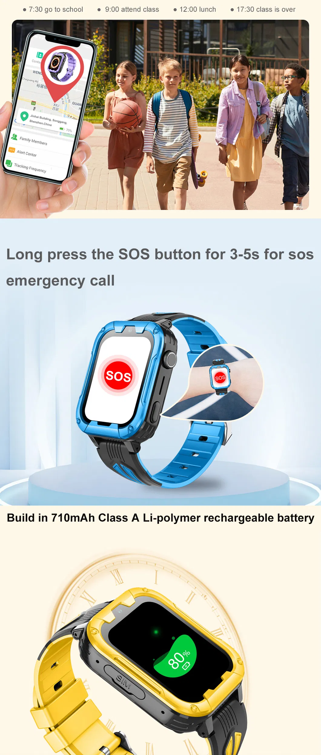 Best quality full edgeless screen rotation menu button Kids Safety Smart Tracker watch mobile GPS with video call for security monitoring D49U