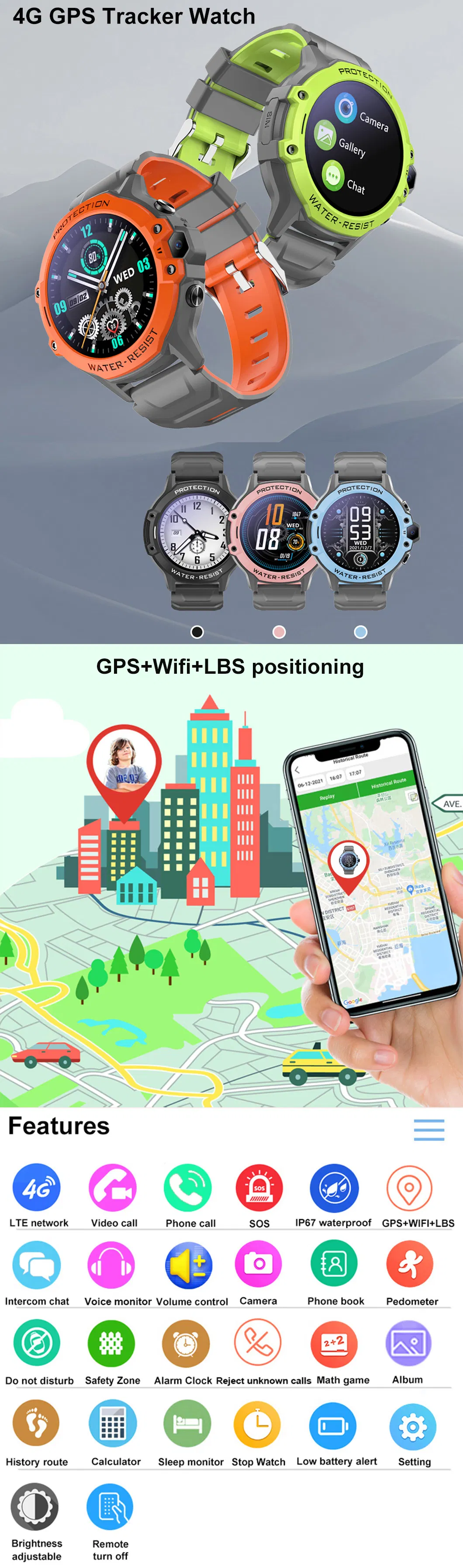 China Factory 4G LTE Student Child kid girl boy safety Smart GPS Tracker Watch with video call Listen-in feature for security emergency help D42C