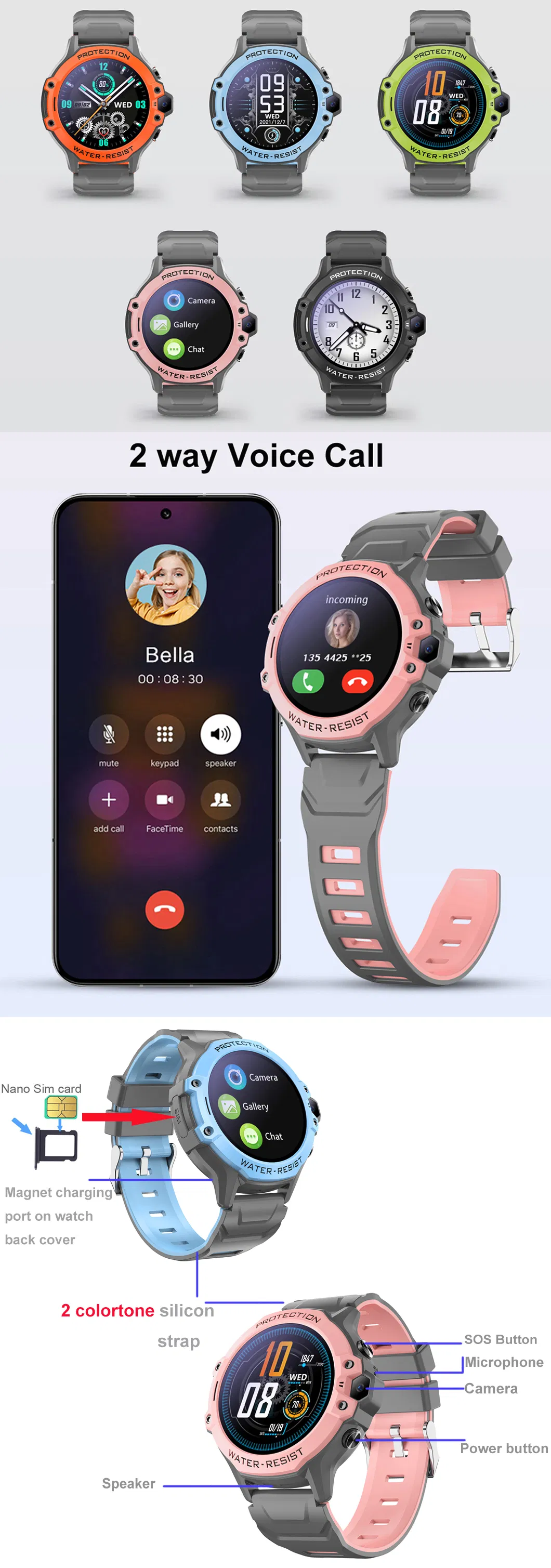 China Factory 4G LTE Student Child kid girl boy safety Smart GPS Tracker Watch with video call Listen-in feature for security emergency help D42C