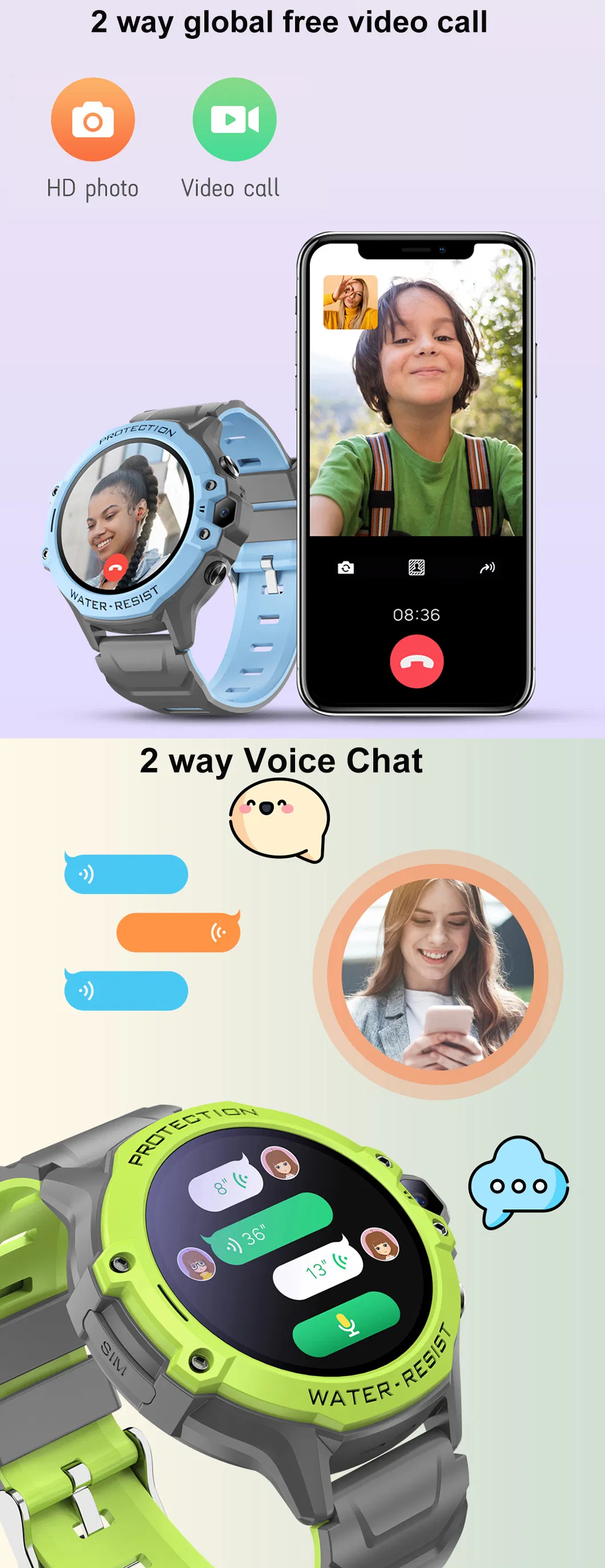 China Factory 4G LTE Student Child kid girl boy safety Smart GPS Tracker Watch with video call Listen-in feature for security emergency help D42C