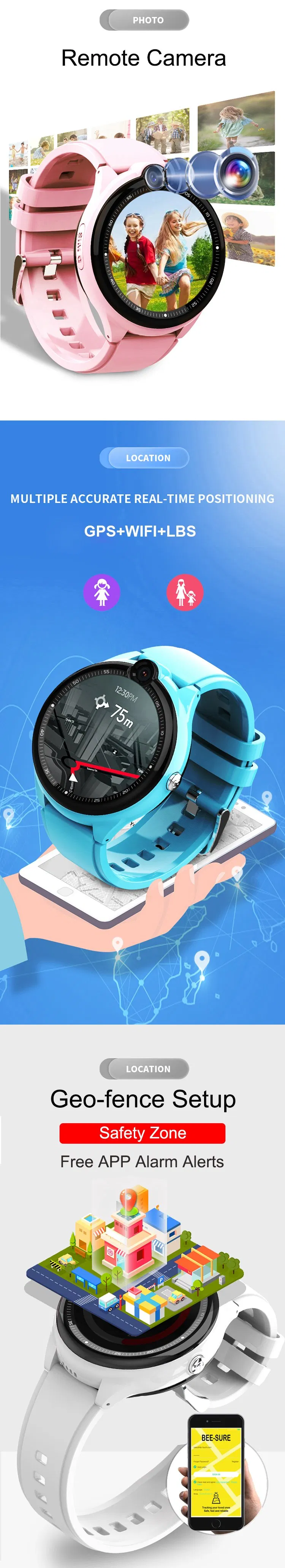 China manufacturer IP67 Waterproof 4G round Safety SOS Tracking GPS Kids Smart Watch with Video Call Real Time googlemap monitoring D48U