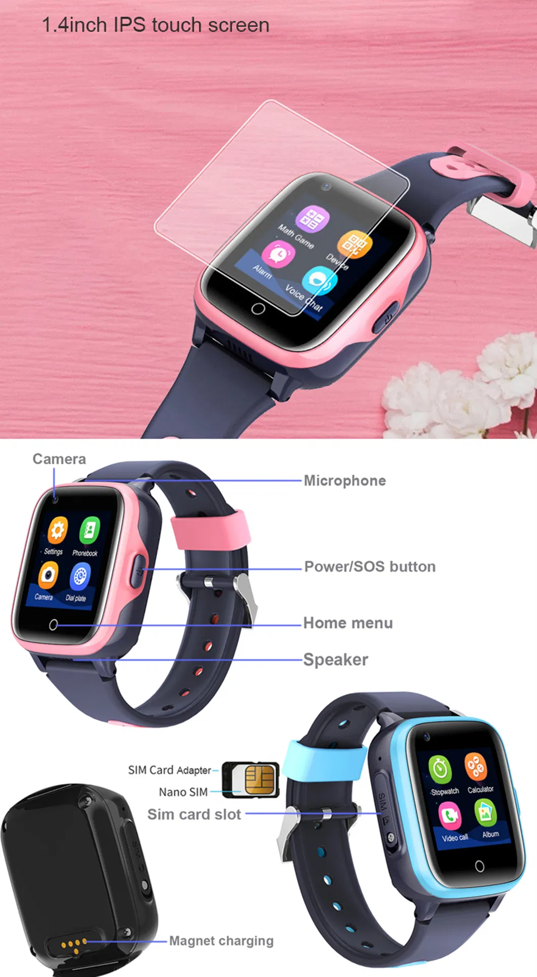 Factory Supply 4G IP67 Waterproof Kids GPS Watch Tracker with Motor for vibration 2 way voice call for Students Safety D31C