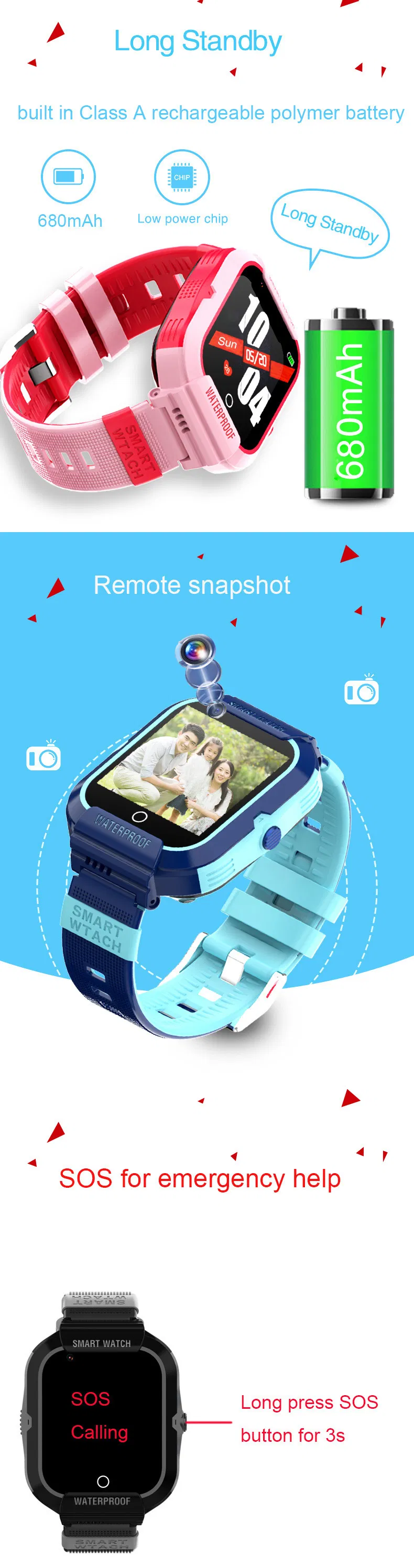 Fashion Factory Supply 4G IP67 water resistance Kids GPS Tracker Device with Voice Monitor video Call for Free App alarm Alerts