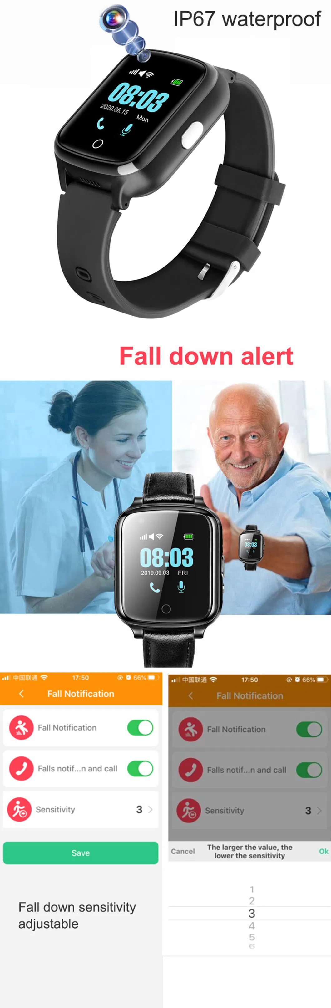 High Quality 4G IP67 Waterproof Video Call Body Temperature Watch Tracker GPS with Fall Down Alert HR BP D41