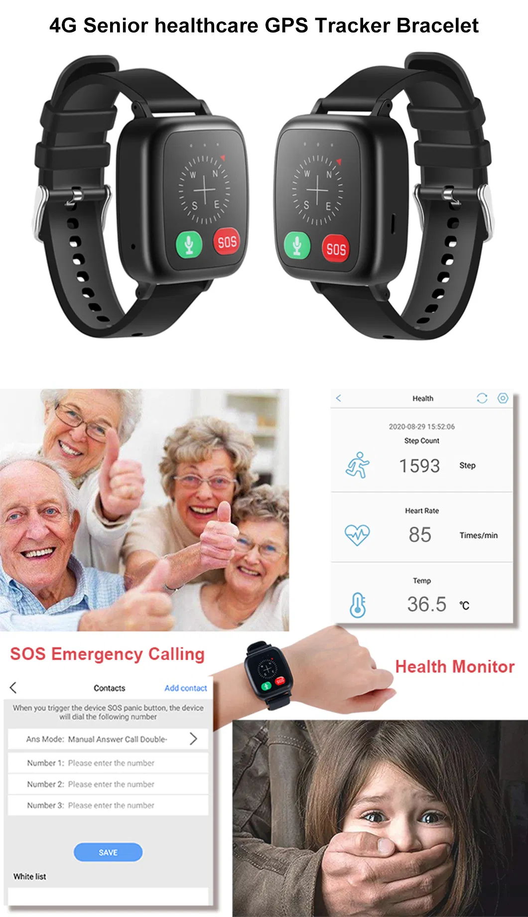 Hot selling 4G IP67 waterproof accurate elderly SOS emergency GPS watch with remote monitoring Y6U