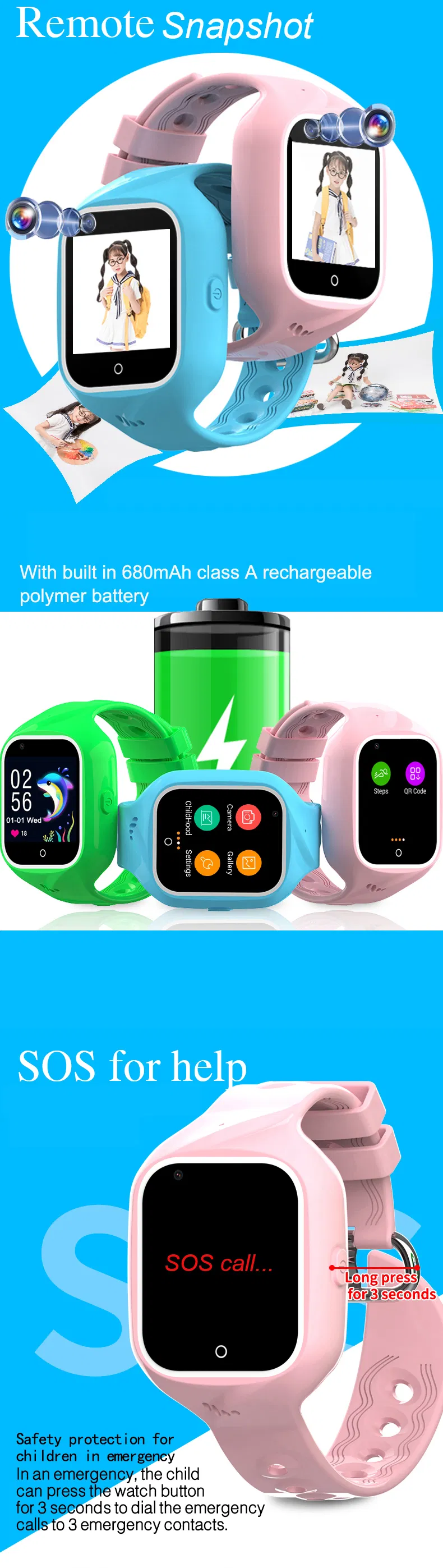 IP67 waterproof 4G LTE Kids Smart watch Phone GPS Tracker with Live map location Safety zone setup Video call D32