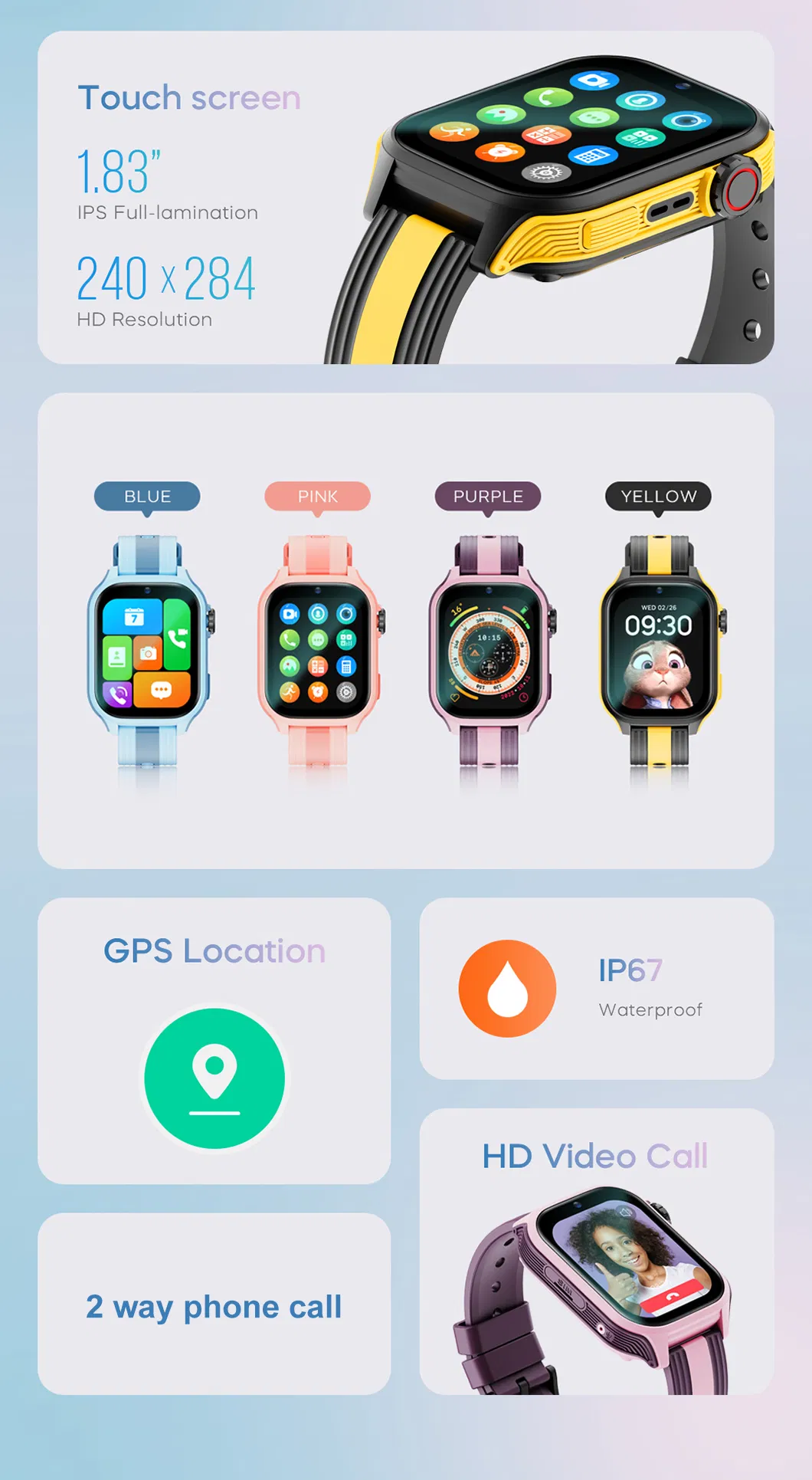 IP67 waterproof 4G LTE Kids Tracker watch GPS with Free Global Video Call for real time Google Map Monitoring D35C