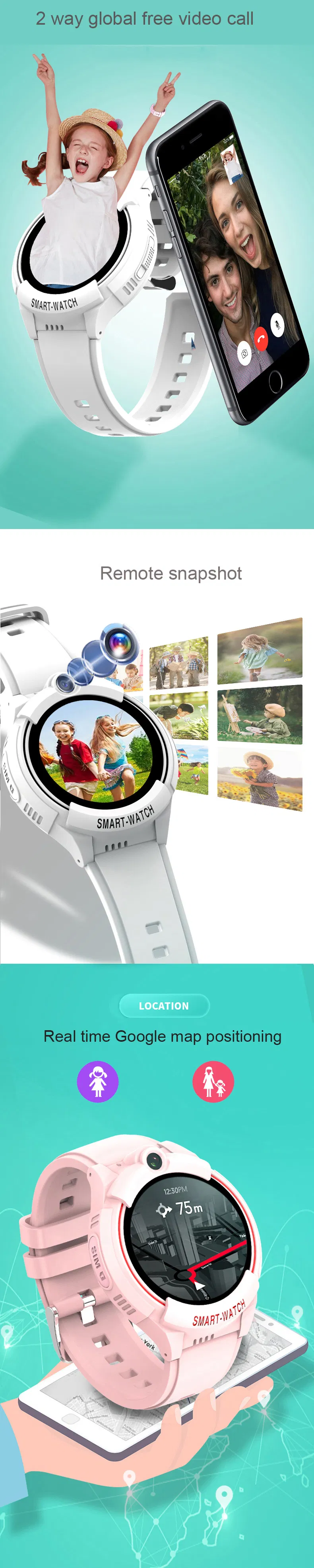 IP67 waterproof LTE Safeguard Birthday gift GPS Watch Tracker with HD Camera for remote snapshot free global video call