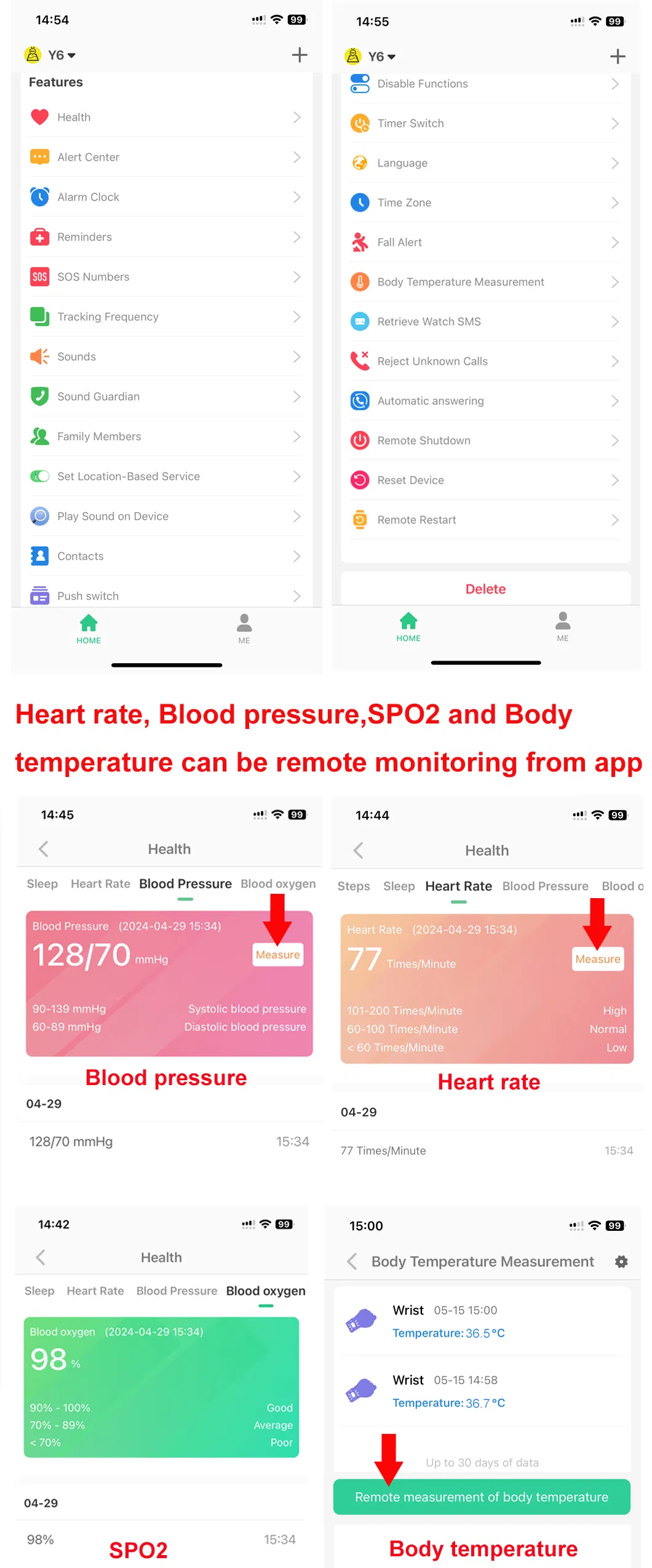 LTE Water resistance Elderly fitness Smart Phone GPS Tracker with fall down alert heart rate Blood pressure thermoter Y6 Ultra