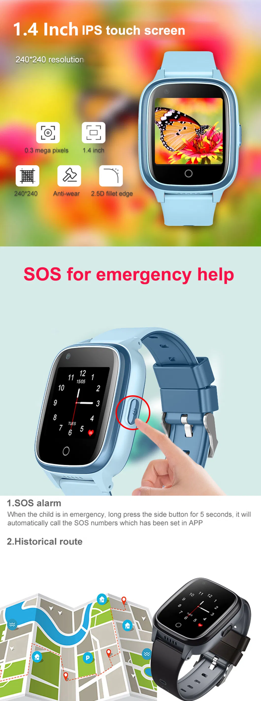 Latest 4G LTE IP67 Waterproof Boys Girls SOS panic kids security Smart GPS Tracker Watch with Video Call Take off Alarm Alert D31U