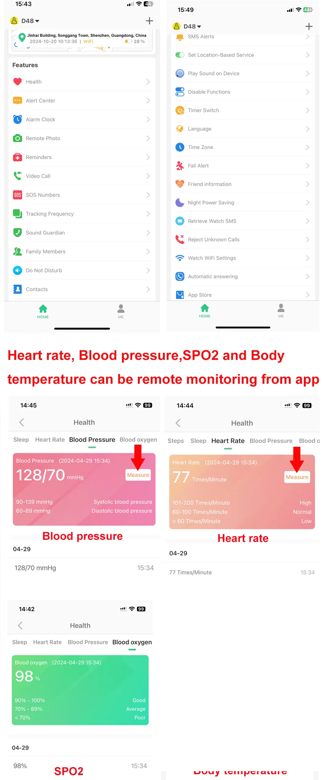 New 4G Blood Pressure Heart Rate Smart watch GPS Senior Smart Watch Tracker for Elderly with Fall Down Alert D48