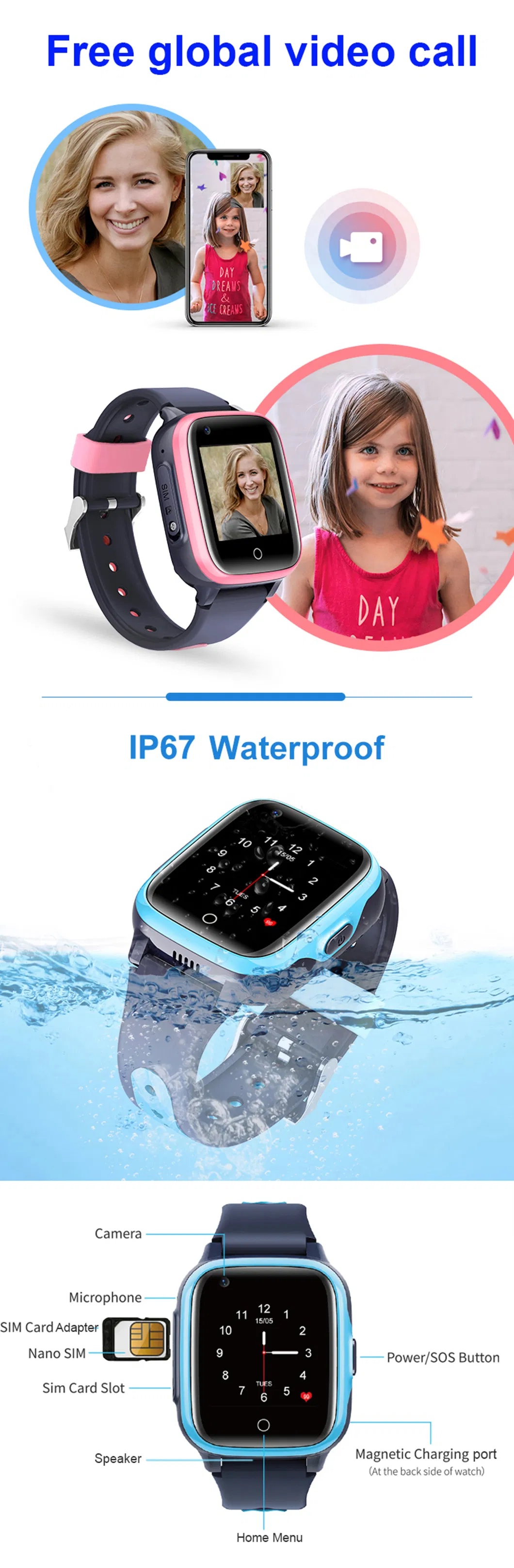 New Developed IP67 Waterproof 4G Security Smart Kids GPS Tracker Watch Mobile Phone for Child with Video Call D31