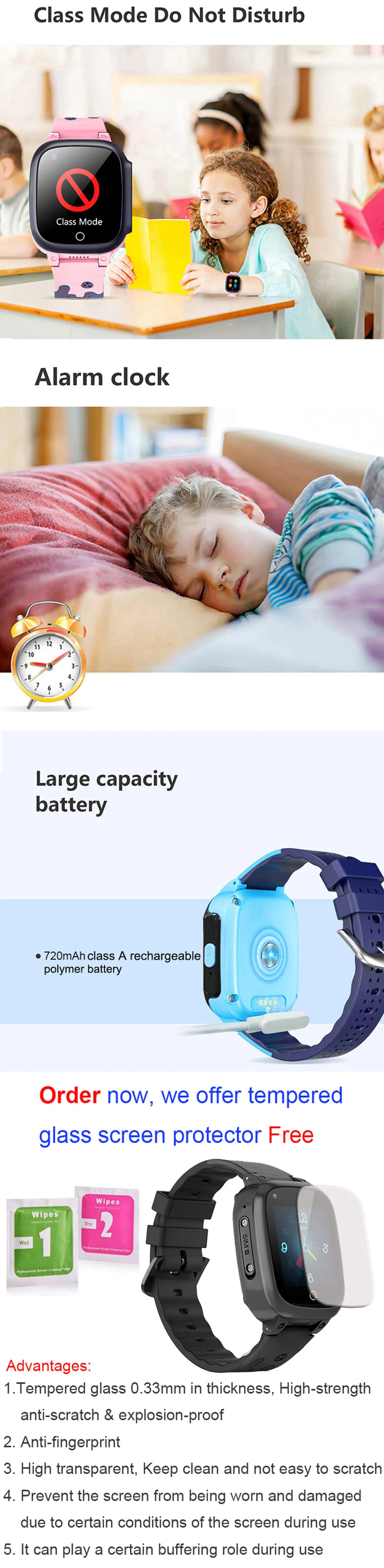 New LTE IP67 Waterproof Personal SOS Call Kids Body Temperature GPS Watch Tracker with HD Camera for Remote Snapshot D51