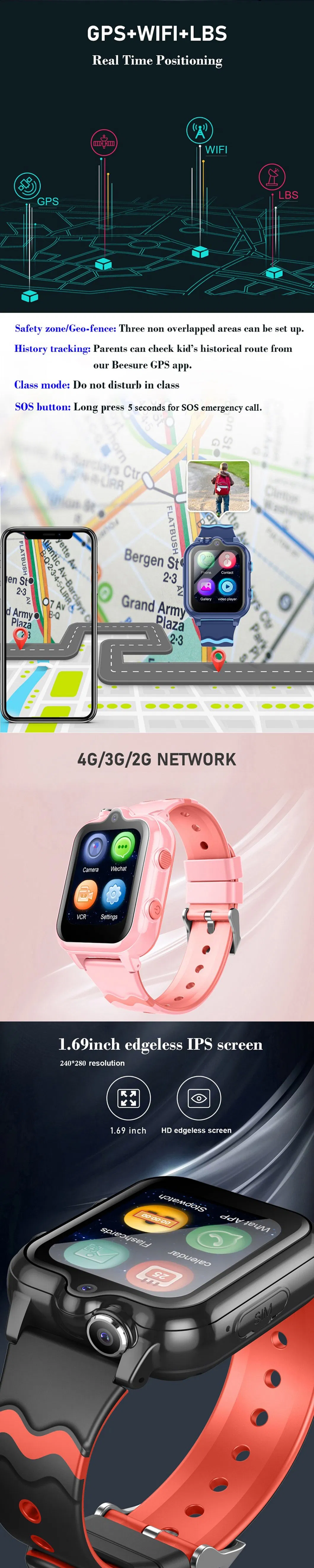 New Launch Quality 4G LTE IP67 waterproof Kids GPS Security Watch with Video Player Video Call Voice Record for SOS Emergency help D49