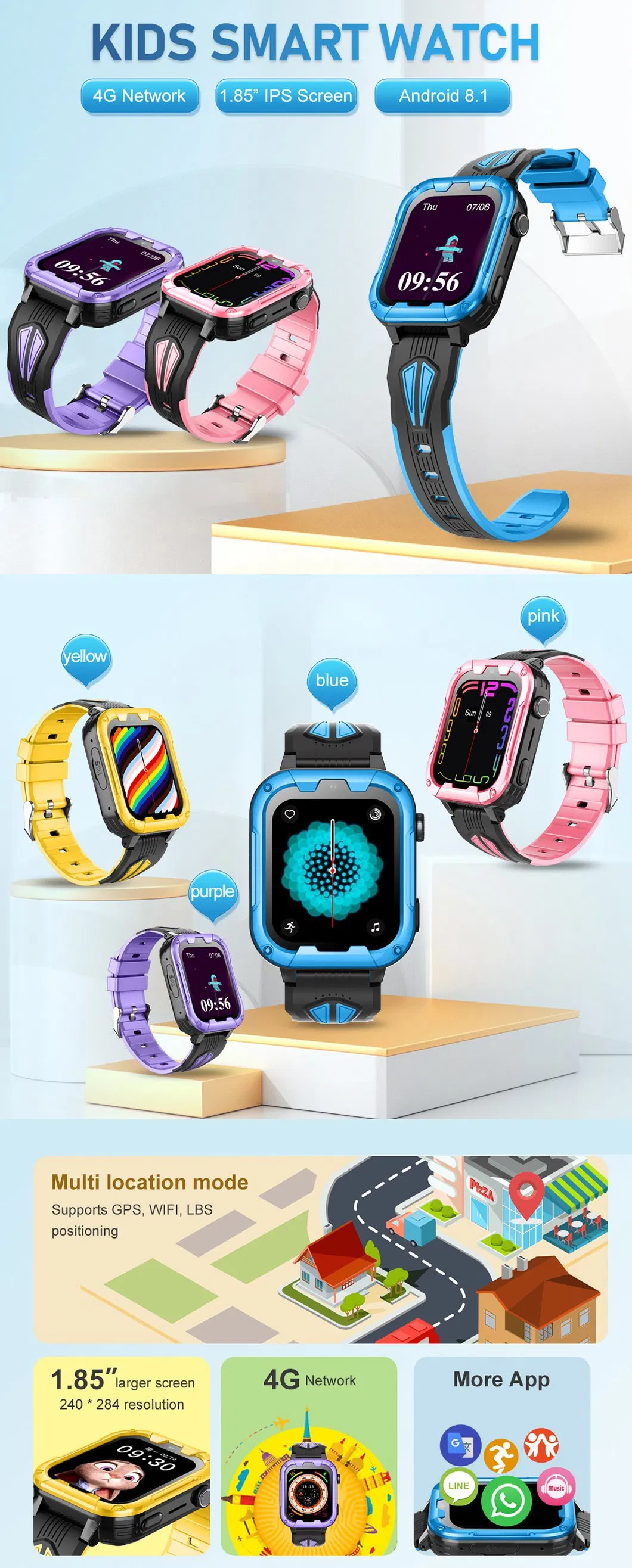 New design Apple style water resistance 4G video call Kids mobile GPS Watch Phone for avoid kidnap D49U