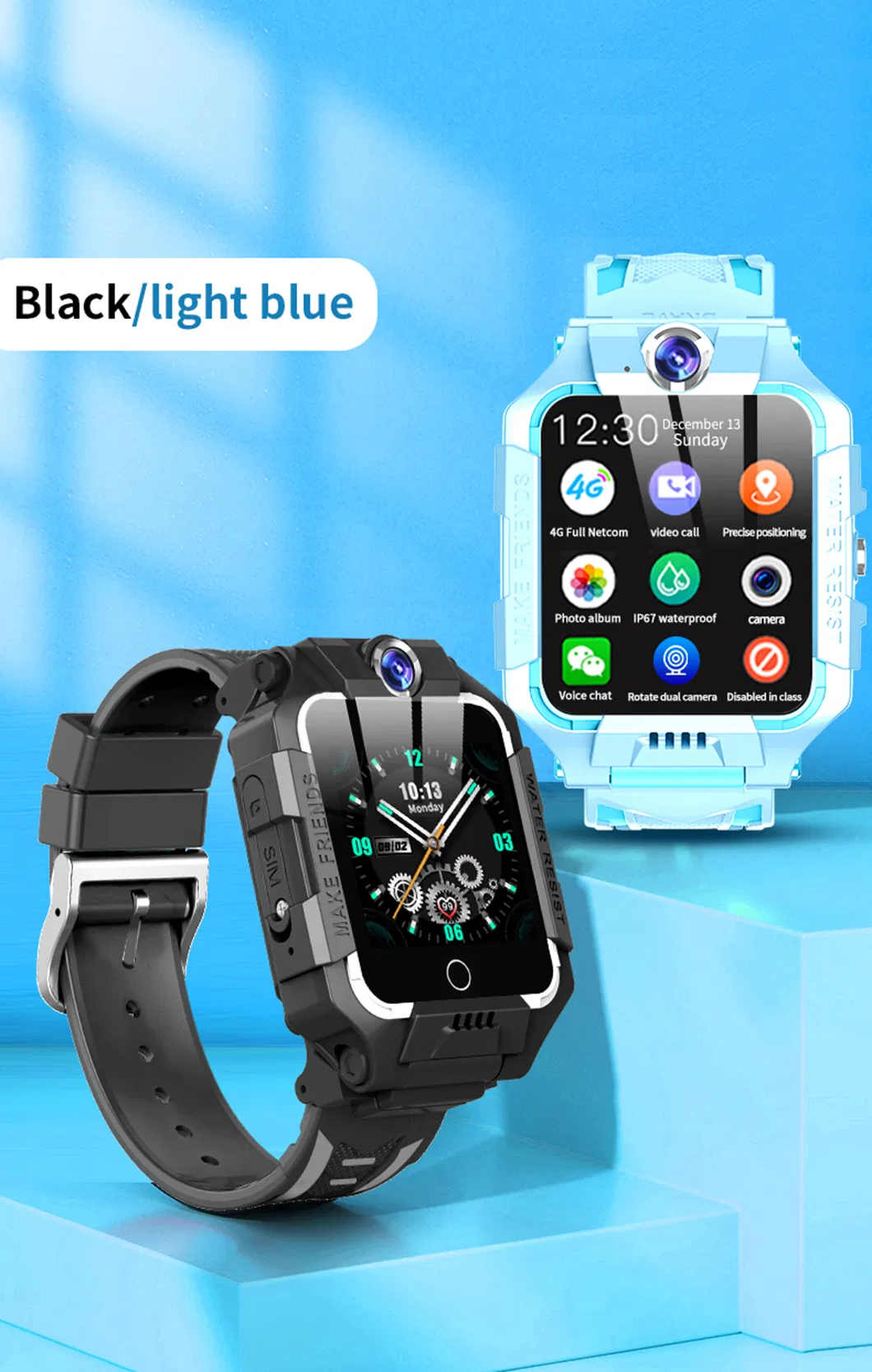 New developed 4G IP67 waterproof China factory rotation Kids Students security GPS Tracker Smart Watch with torch light video call D40P