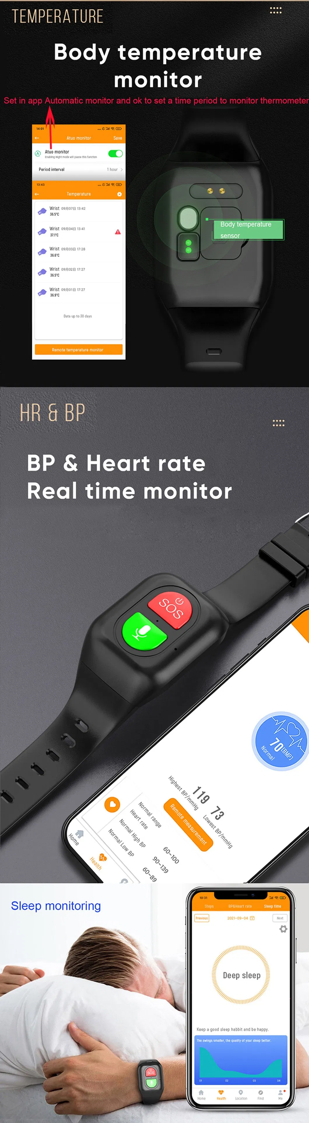 New developed IP67 water resistance 4G GPS Tracker Smart bracelet with thermometer heart rate blood pressure fall down notification Y6