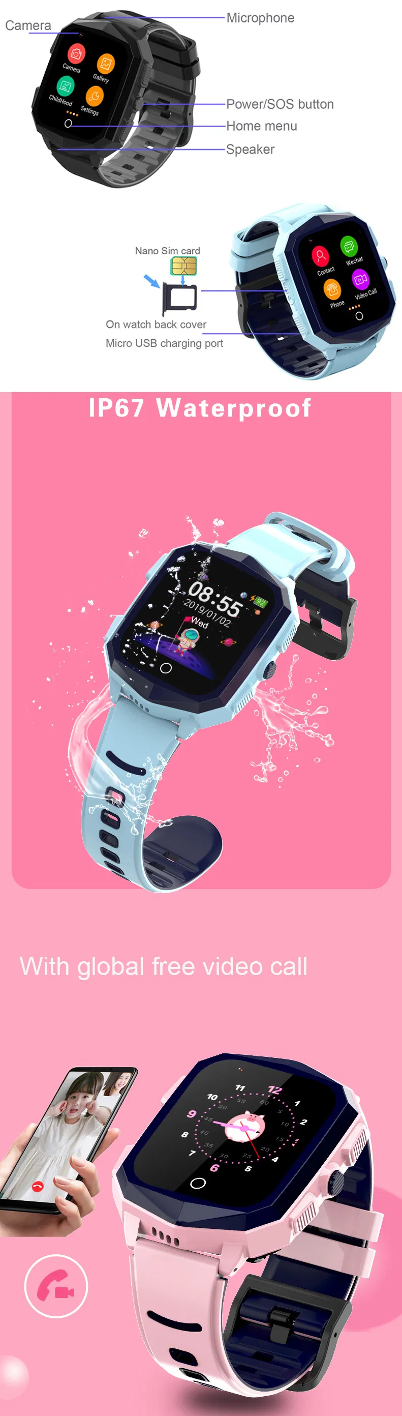 New launched 4G IP67 waterproof Kids GPS Tracking Students GPS Phone Watch with block unknown numbers SOS call for Emergency help Y49