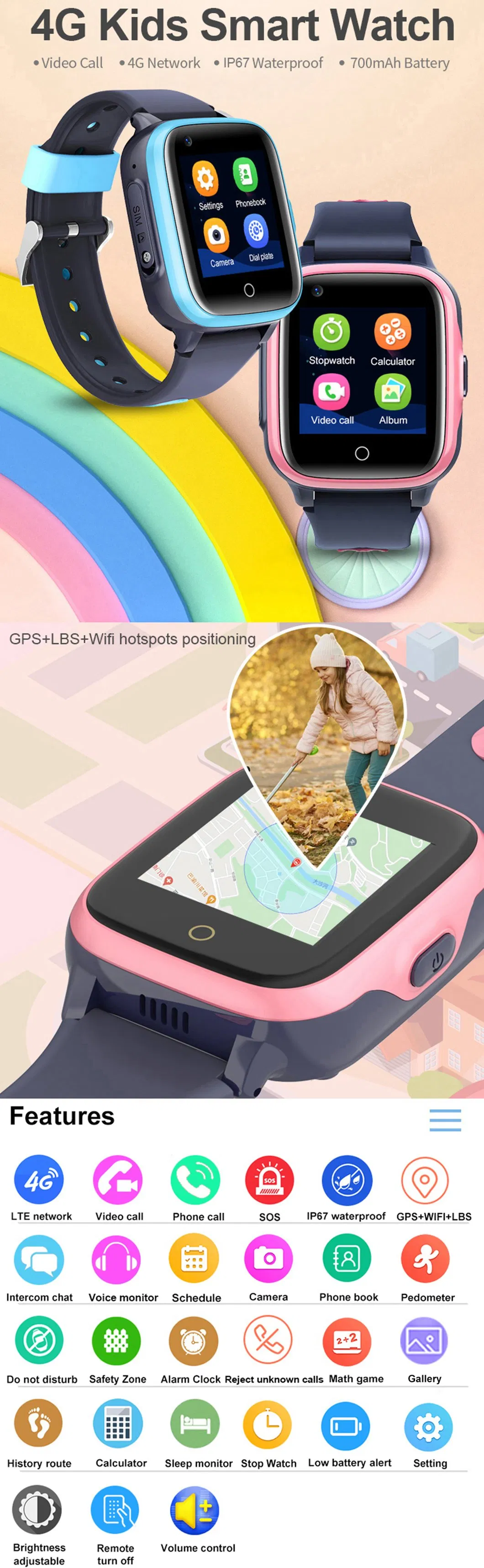 New launched China factory 4G video call IP67 waterproof Child friendly personal GPS Safety Tracker with no disturbing in Class D31C