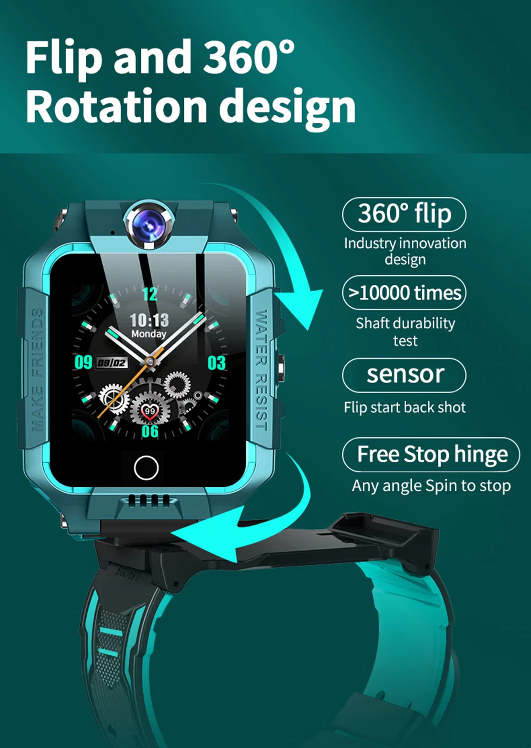 New launched China factory rotation 4G Waterproof IP67 Android GPS Tracker Watch with Whatsapp Video call D40P