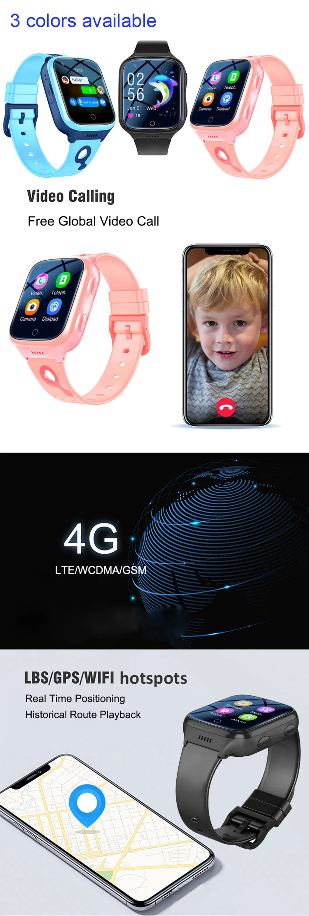 Newest LTE IP67 Waterproof Quality Handy Personal Kids Safety GPS Smart Watch with Video Call No Disturbing in Class for Students D35