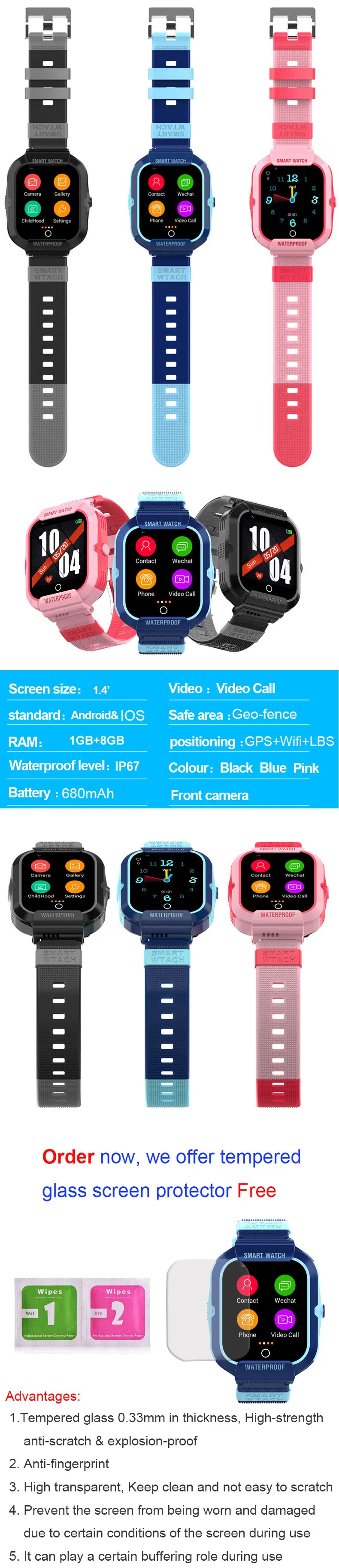 Quality 4G IP67 Waterproof Students GPS Tracker Watch with HD Camera for Snapshot Video call for personal security P42U