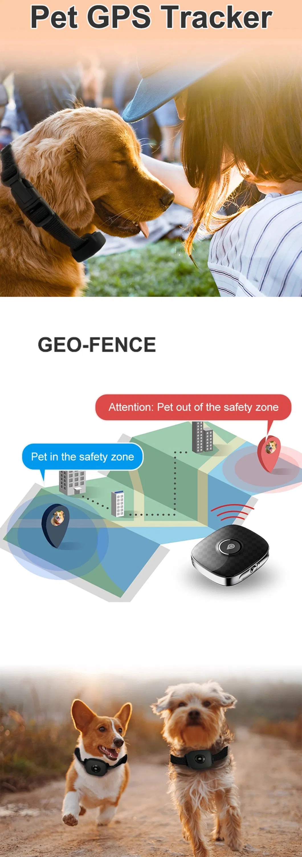 4G Anti-lost IP67 waterproof Dogs GPS Tracker with History Tracking Voice monitor for cats pets Safety Monitoring PM04C