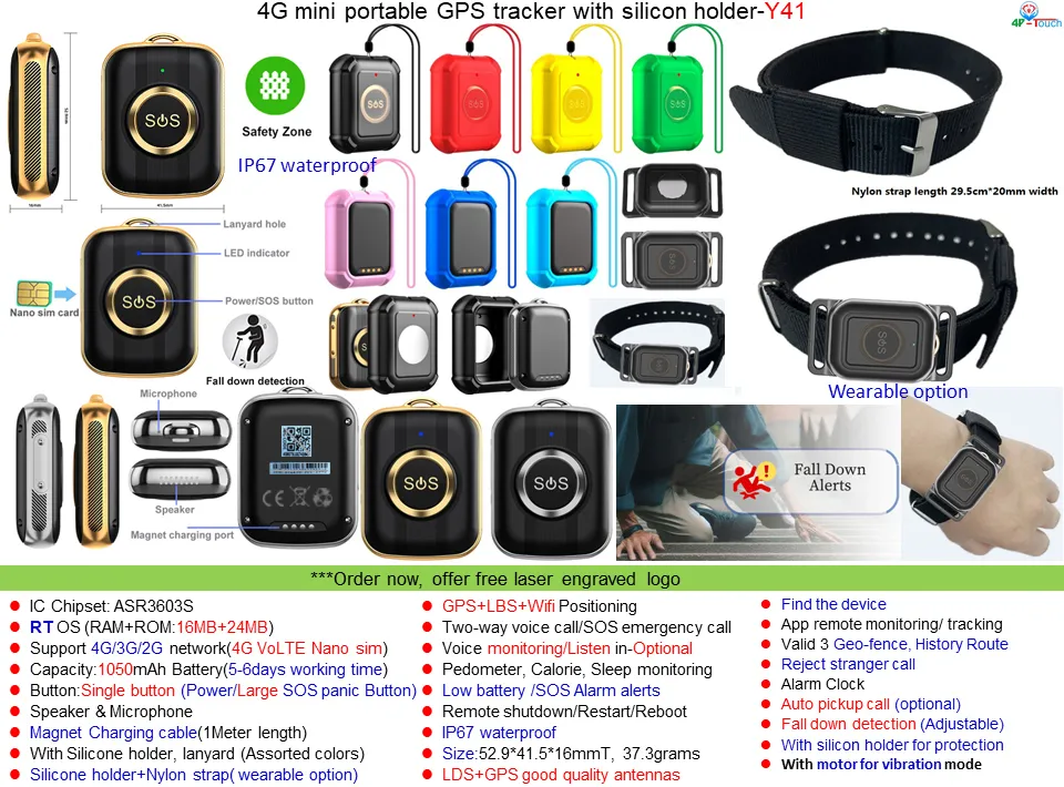 4G IP67 Waterproof Kids Elderly safety portable SOS Anti-Lost Mini GPS Tracking Device with fall Alerts Y41