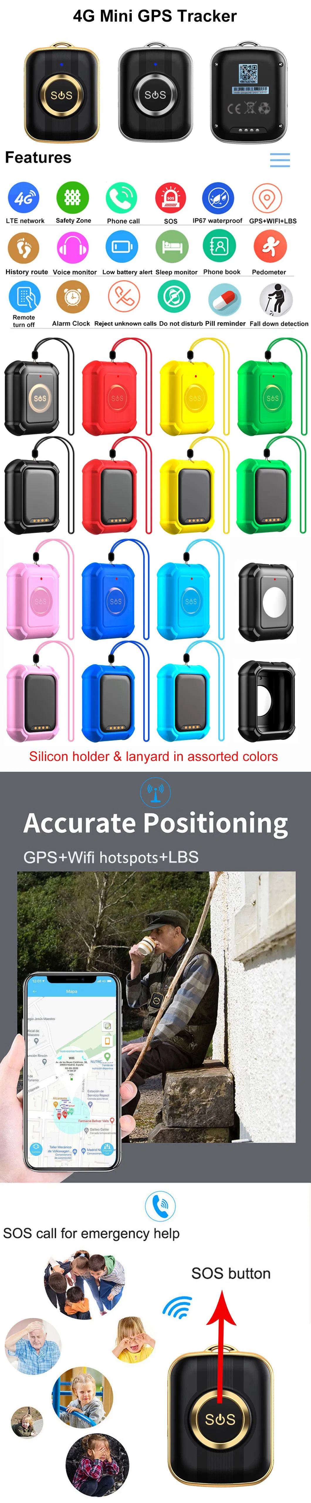 4G IP67 Waterproof Kids Elderly safety portable SOS Anti-Lost Mini GPS Tracking Device with fall Alerts Y41