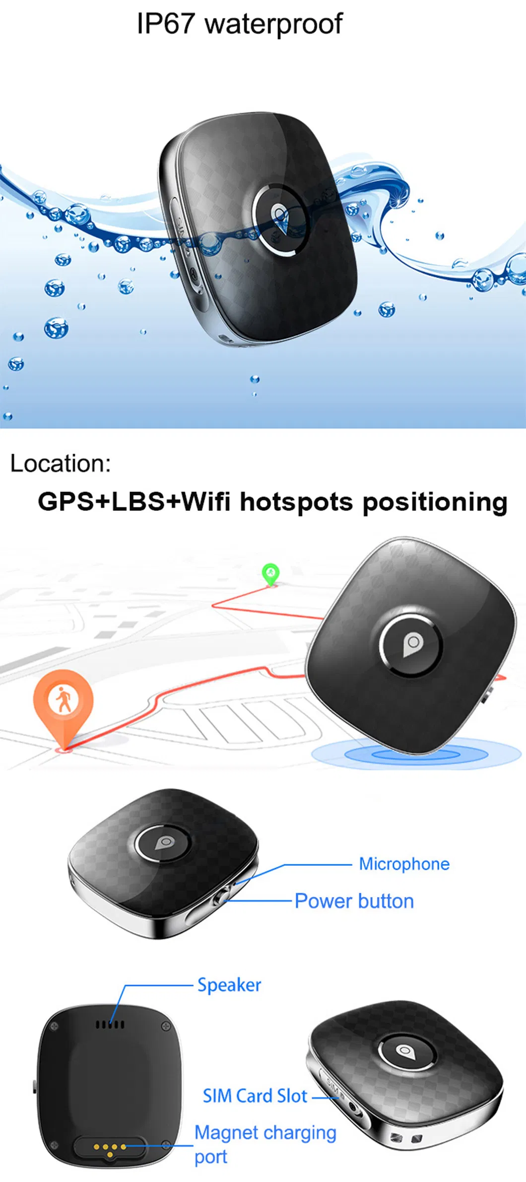 China Factory 4G IP67 Waterproof GPS WiFi Multi Real Time Tracking Ways Security Pets Tracker GPS PM04C