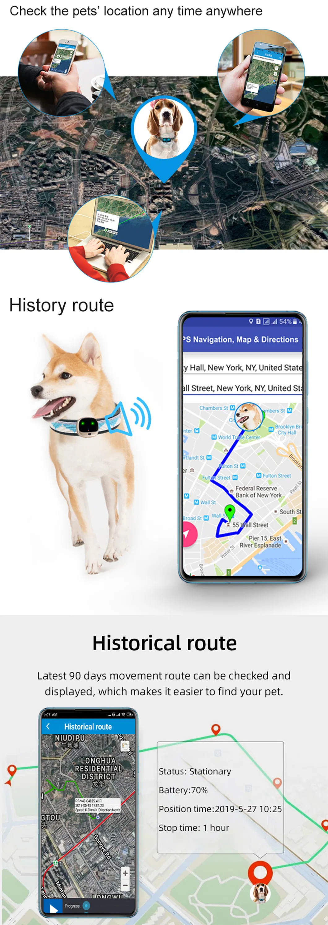 China factory supply Waterproof IP67 4G security GPS Pets Tracker with Real-Time Google Map Tracking V43