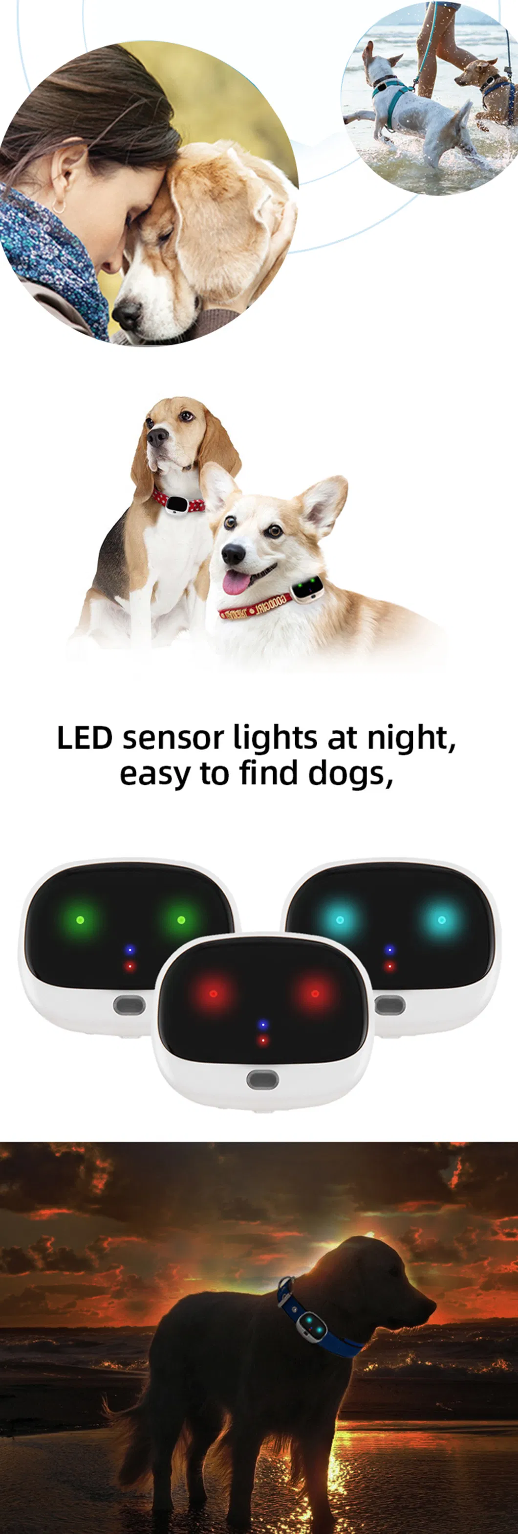 China factory wholesale IP67 Waterproof Tiny Hot Sell 4G Dog Cat Pets Tracker GPS with LED Light V43