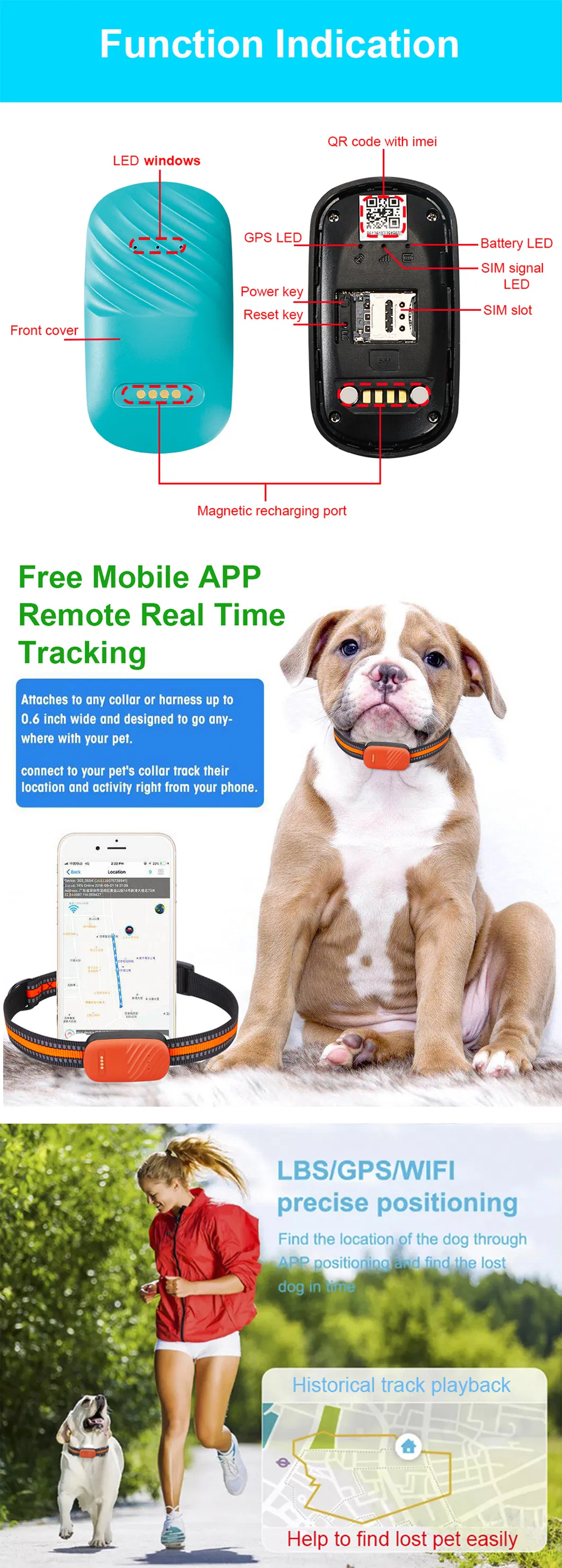 Factory OEM latest waterproof 4G pet tracker GPS with collar free mobile APP for dog cat animal real time tracking Y33