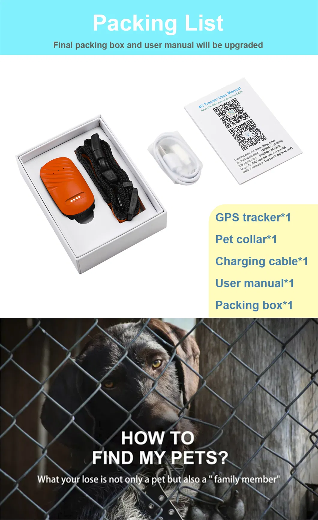 Factory OEM latest waterproof 4G pet tracker GPS with collar free mobile APP for dog cat animal real time tracking Y33