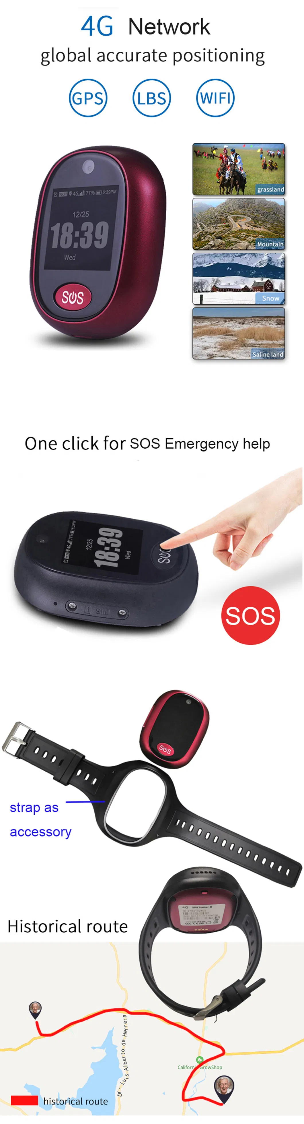 High Quality China Factory 4G IP67 Waterproof Elderly SOS Device Fall Down Detection Portable Mini GPS Tracker V45