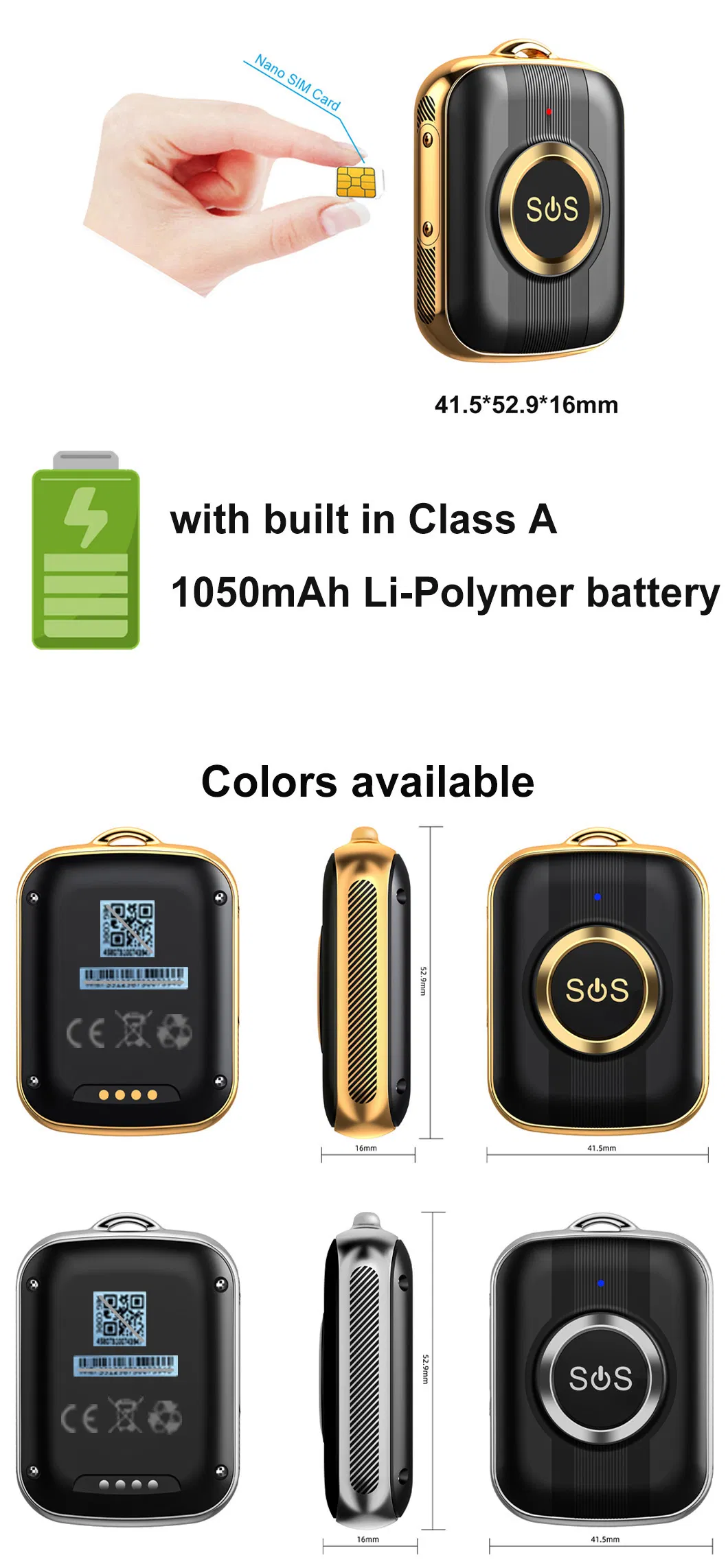 New 4G LTE IP67 Waterproof Portable Wearable Mini GPS Tracker with fall down detection for Safety Monitoring Y41