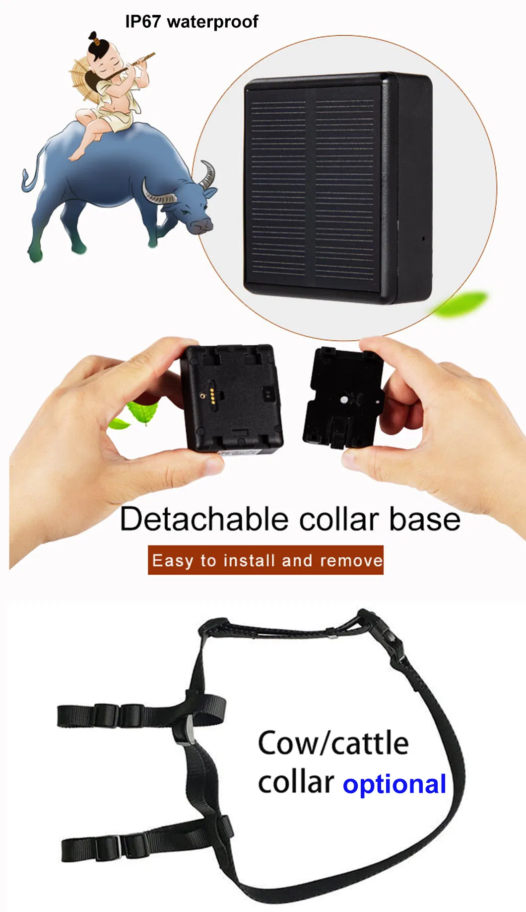 New Arrival 4G IP67 Waterproof Pet Livestock Cattle Solar Charging GPS Tracker with Free App Alarm Alerts V24