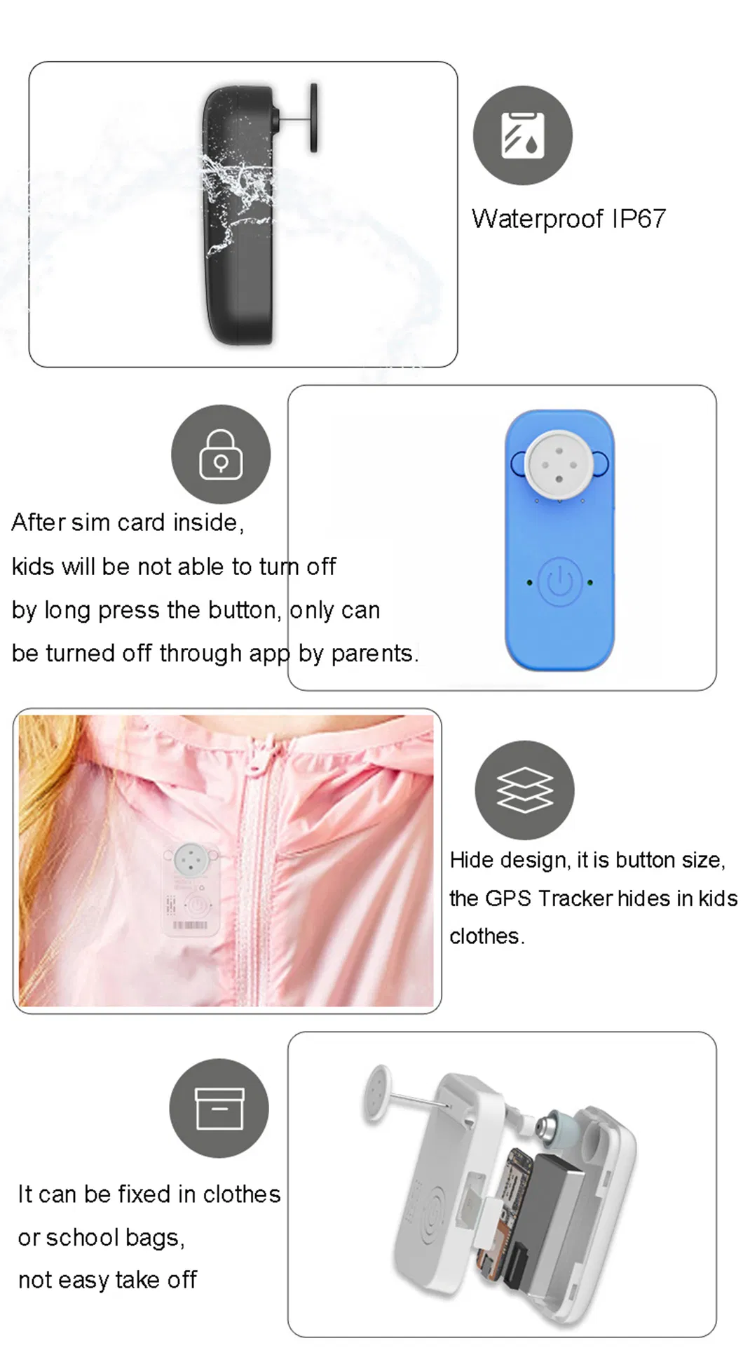 New Developed 4G IP67 Waterproof Tiny Hidden Tracking Tracker GPS with Geo-fence Setup for Kids Safety A43