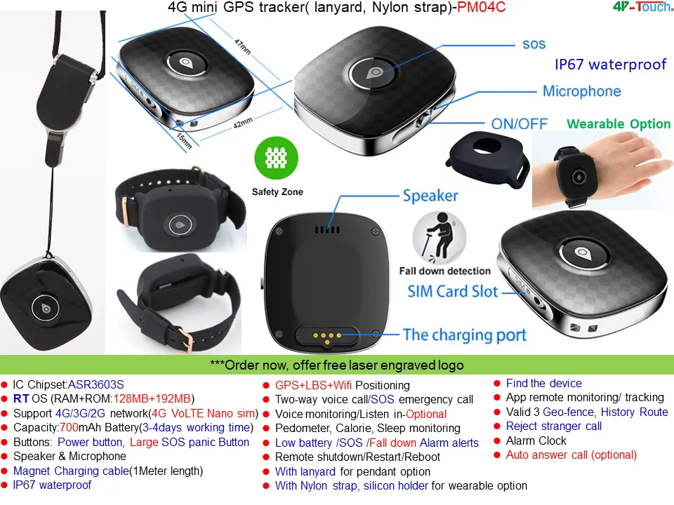 New Developed 4G IP67 waterproof Personal Mini luggage GPS Tracker with SOS Panic button for Security Monitor PM04C