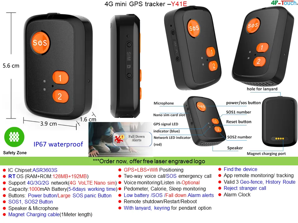 New design China factory 4G Waterproof personal safety Kids Adult GPS Tracker with fall down alert Y41E