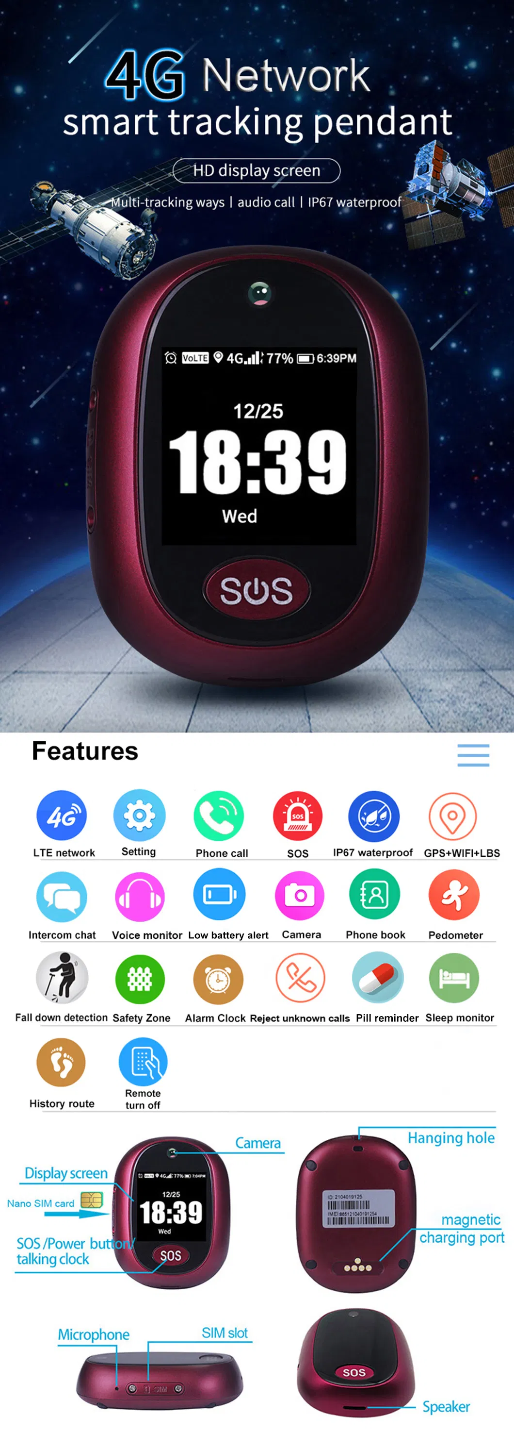 Quality 4G IP67 waterproof Hidden Mini Kids Fall Down Alarm Elder GPS Tracker Smart Watch with SOS Emergency Call V45