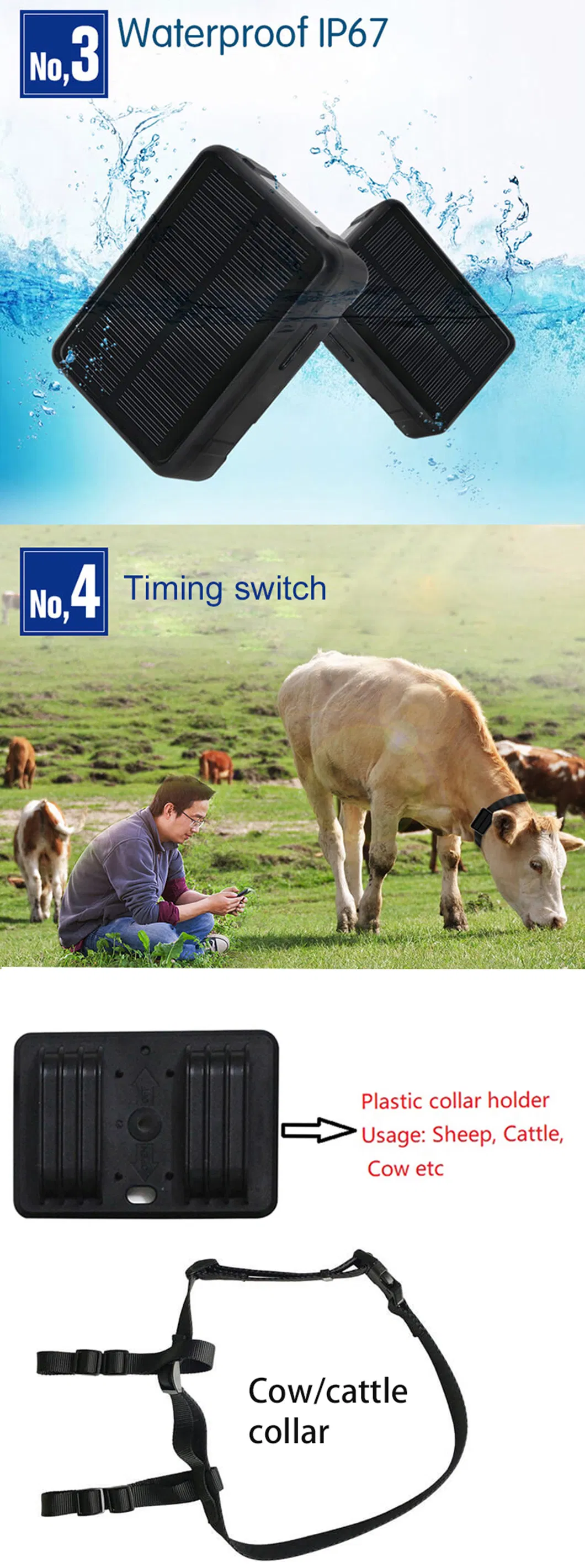 Quality China Manufacture 2G GSM Waterproof Lifetime Free APP Platform Solar Charging GPS Tracking for Cow Cattle Sheep V34