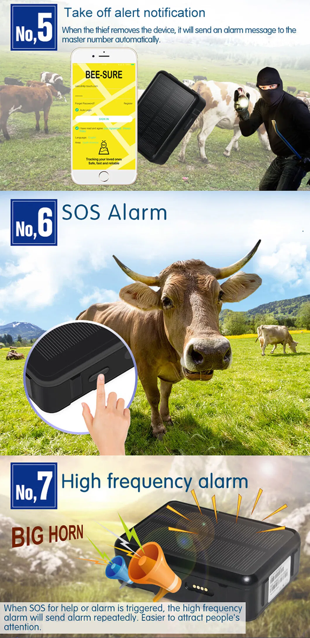 Quality China Manufacture 2G GSM Waterproof Lifetime Free APP Platform Solar Charging GPS Tracking for Cow Cattle Sheep V34