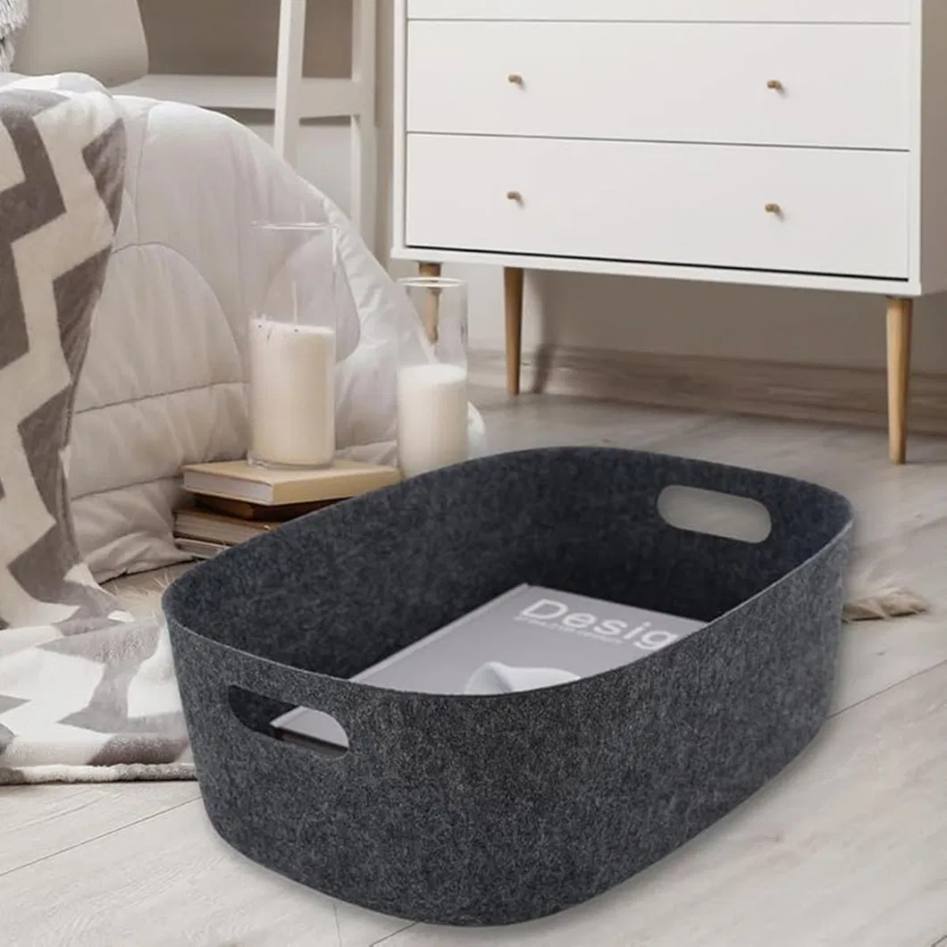 Felt Storage Basket for Pets, Open Desk Organize Bin Shelf Box with Handles Lightweight Carry for Magazines Books Junk Kids Toys Pet Clothes Laundry