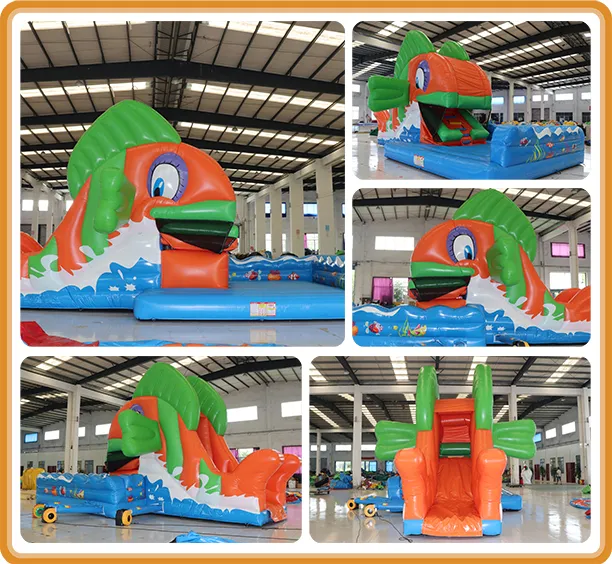 Aoqi Moving Fish Inflatable Bounce House Water Slide