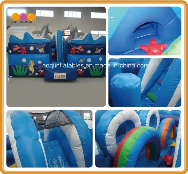 Blue Inflatable Ocean Bouncers House with Beautiful Printing (AQ02178)