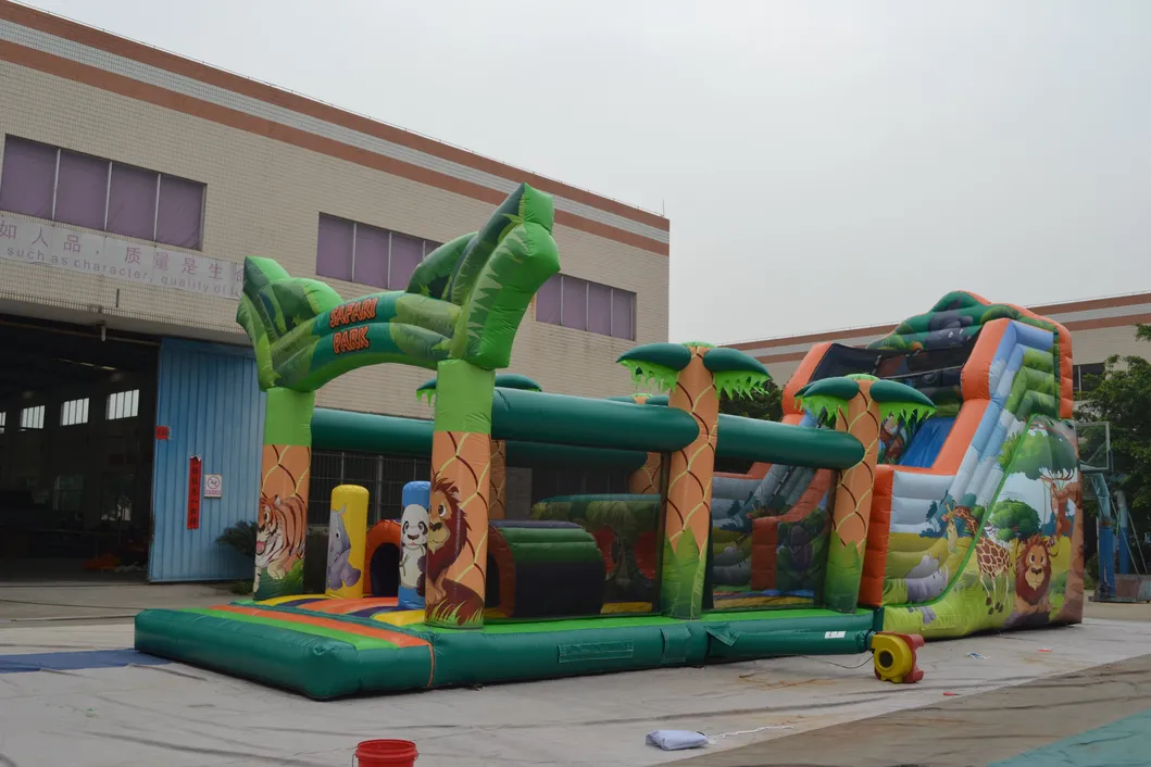 Child Green Inflatable Playground Safari Park Obstacle for Sale (AQ01104)