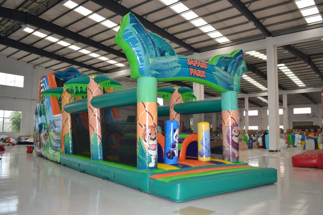 Child Green Inflatable Playground Safari Park Obstacle for Sale (AQ01104)