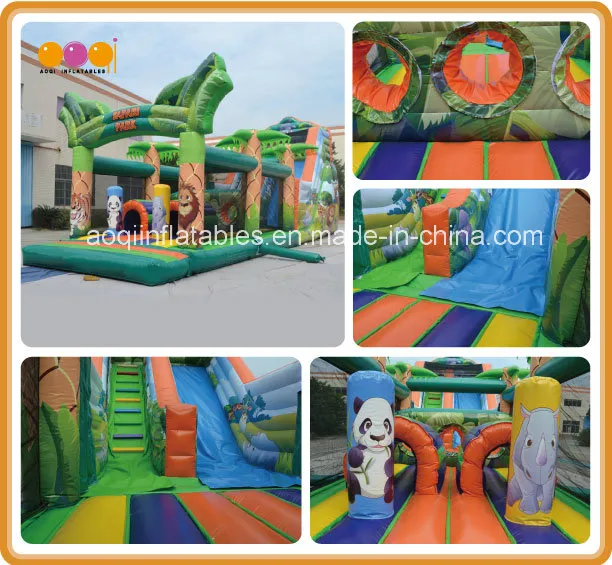 Child Green Inflatable Playground Safari Park Obstacle for Sale (AQ01104)