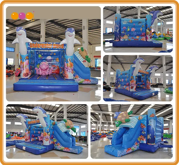 Dolphin Inflatable Jump Bouncer Slide Inflatable Undersea World Combo (AQ01742)